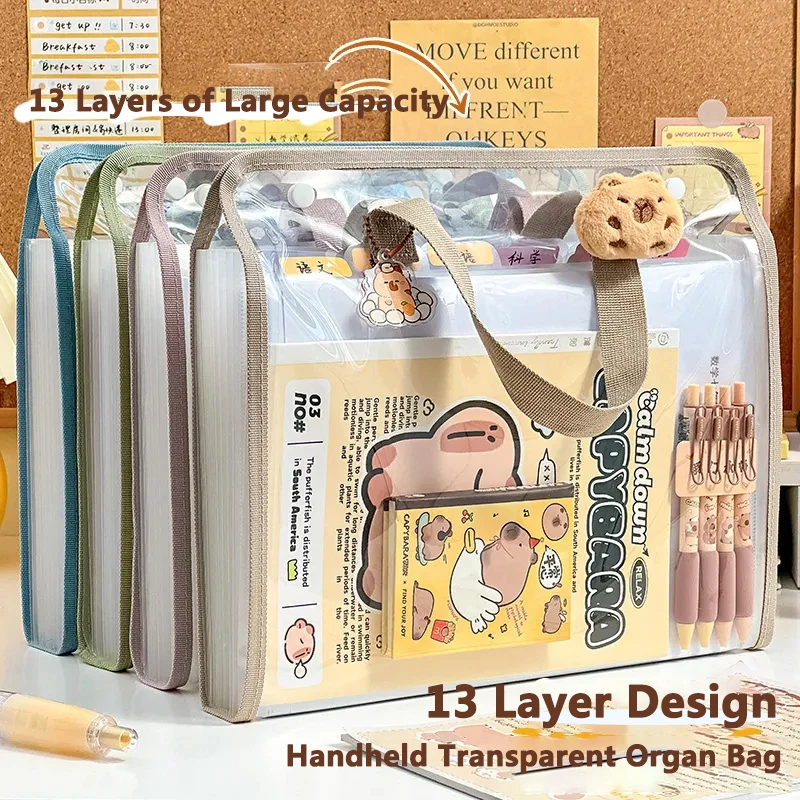 13 Pockets Accordian File Organizer Plastic Expanding File Folder A4 Letter Size Portable Document Coupon Bill Receipt School