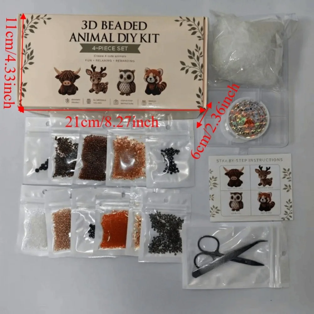 수제 DIY 동물 비즈 자수 키트, 작은 미니 비즈워크 아트 공예 세트, 초보자를 위한 다채로운 교육용 동물 공예 세트