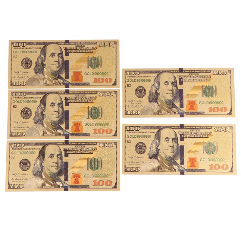 US$100 dollar 24k Gold Foil Golden USD Paper Money Banknotes Crafts 5pcs