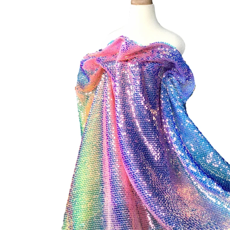 Gradient Rainbow Sequin Fish Scale Fabric Dress Suit DIY Sewing Craft Clothing Supplies 130cm Width