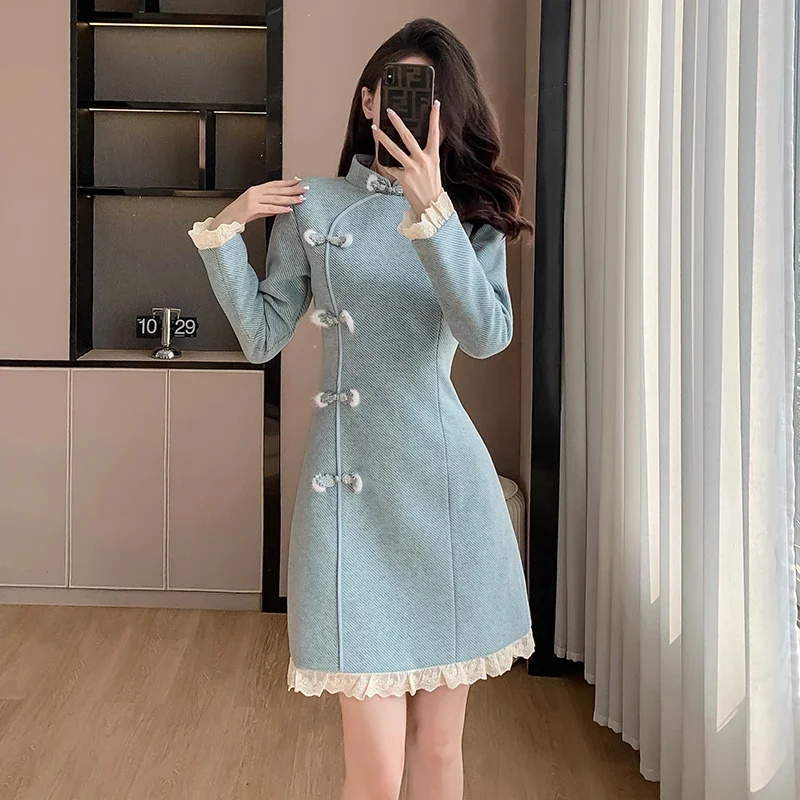 Winter Paired Coat Dress New Chinese Style Cheongsam Improved