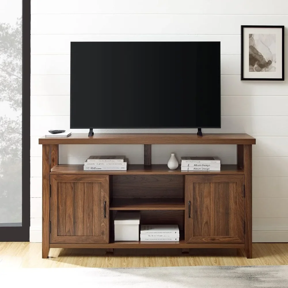Walker Edison Kent Modern Rustic Grooved Door Tall Stand for TVs up to 65 Inches, 58 Inch, Dark Walnut 2