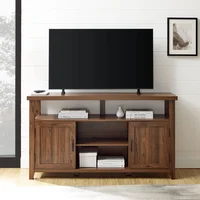 Walker Edison Kent Modern Rustic Grooved Door Tall Stand for TVs up to 65 Inches, 58 Inch, Dark Walnut 2