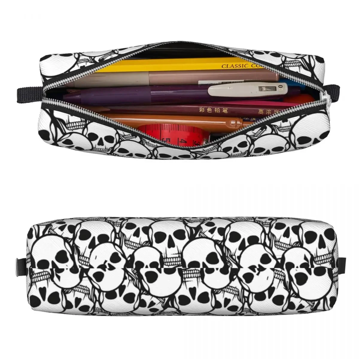 Cool Pencil Case Skeleton  Bag Skulls Print School  Cases Students Square Custom DIY Stationery Organizer 2
