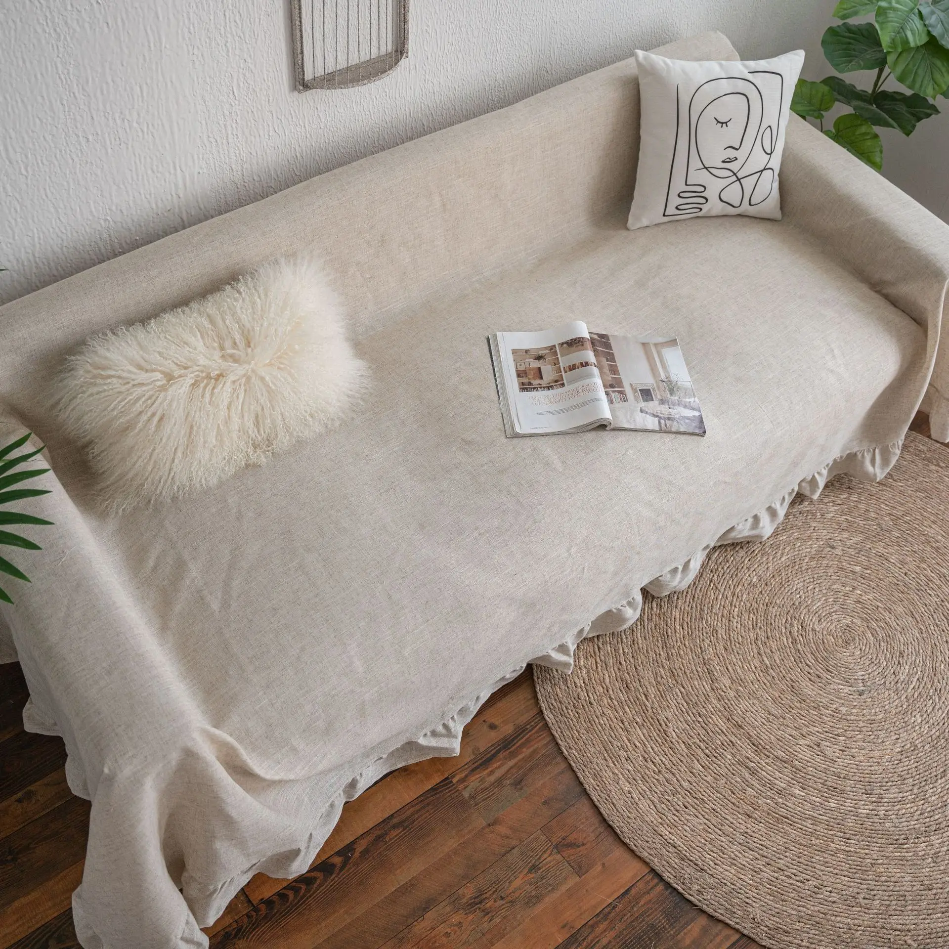 Sofa Cover Plain Color Garden Flounces Elegant Multi Functional Couch Chair Cover Thick Retro American Factory Direct Supply 2