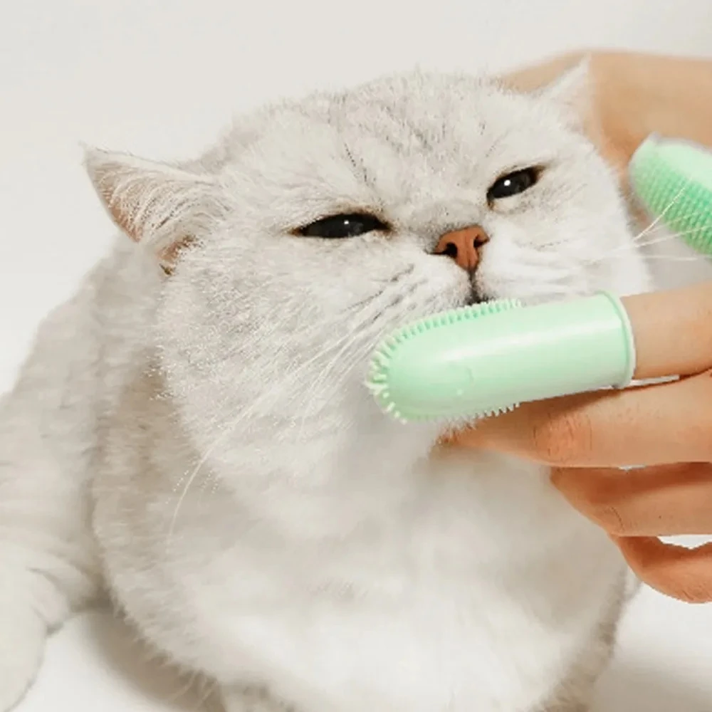 Cat/Dog Two Fingers Toothbrush Pet Teeth Clean Bad Breath Care TPR Tooth Brush Clean Tool