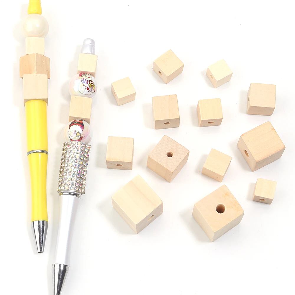 30pcs 천연 단단한 나무 구슬 DIY 공예에 대 한 미완성 사각형 모양 나무 ..