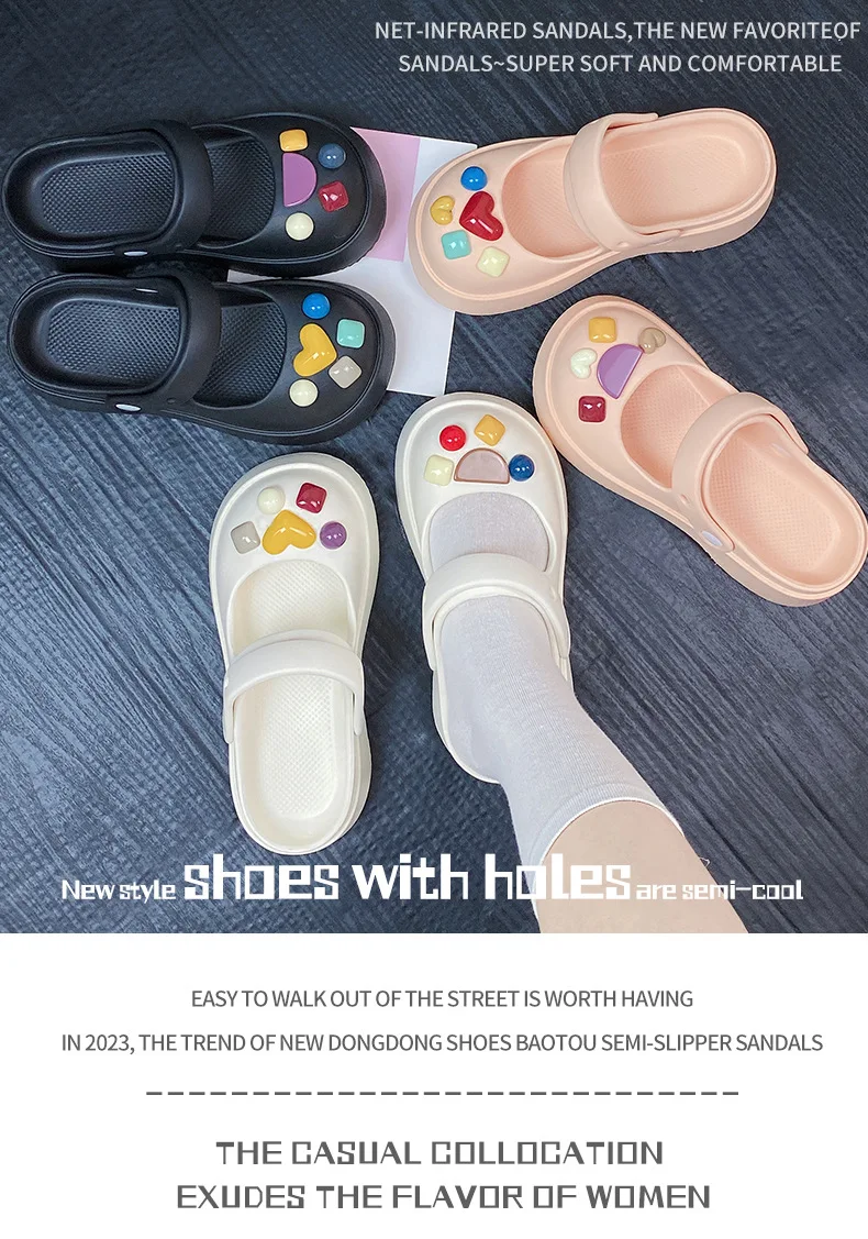 Mode Mary Jane Garten Schuhe Frau Plattform Hausschuhe niedlich DIY dicke Sohle Mädchen Sommer Indoor Strand Rutschen Damen Schuhe – Detail 12