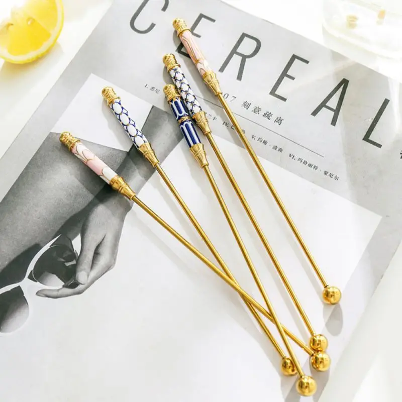 Cocktail Stirrers 304 Stainless Steel Cocktail Stirrer Ceramic Long Handle Cocktail Stirring Sticks Bar Puddler Martini Stirring Rod Bar Tools