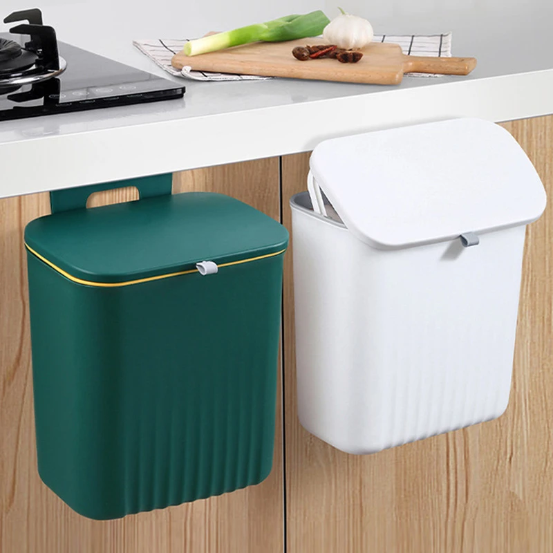 9L Wall Mounted Trash Bin With Lid Waste Bin Door Hanging Trash Bin Garbage Recycle
