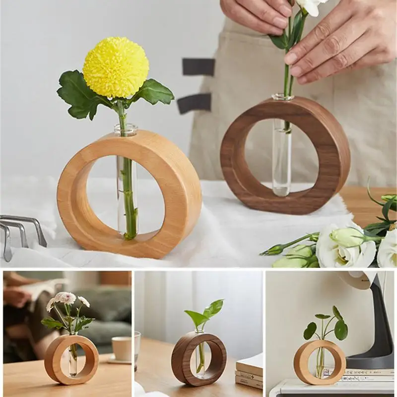 Wooden Hydroponic Flower Pot Home Vase Decor Transparent Imitation Glass Soilless Plant Pots Green Plant Pot For Home Decoration 2