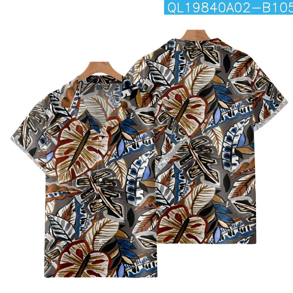

Summer Streetwear Tropical Plants Leaves Printed Cuban Collar Short Sleeve Casual Shirt Beach Shorts Vacation Hawaiian Men Sets