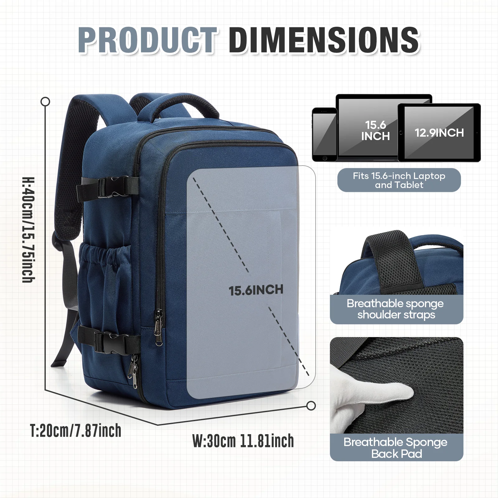 Hand Luggage Backpack 40x30x20 Travel Cabin Airplane for Ryanair  24L Travel Backpack for Men Woman, Cabin15.6'' Laptop Backpack