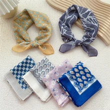 

58cm Small Fresh Scarf Square Print Cotton Linen Neck Scarves Office Lady Shawls And Wraps Women Girl Headscarf Bandana Turban
