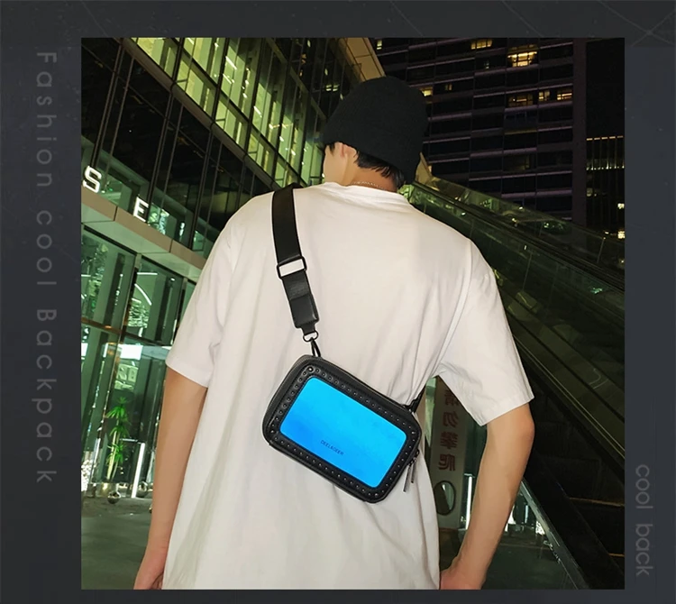 VC Colorful Reflective Box Bag Hip-Hop Streetwear Men's Hard Shell