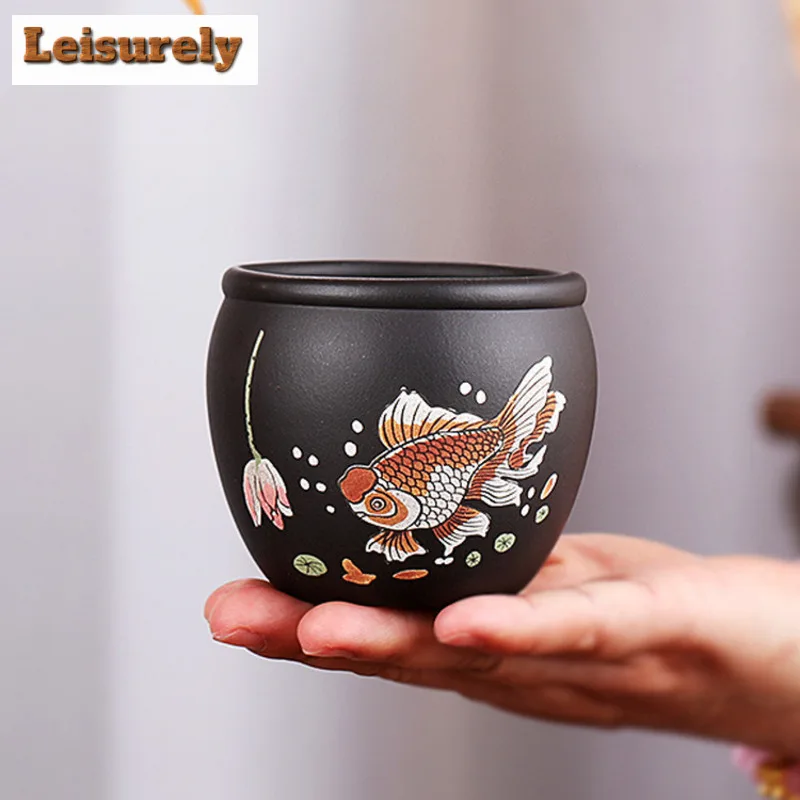 180ml Yixing Zisha Koi Fish Tea Pet Elegant Lucky Model Tea Figurine Play Toys Tea Statue Ornaments Can Be Raised Collection