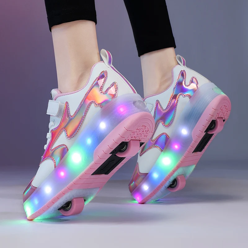 2022 29 40 Usb Opladen Kinderen Sneakers Met 2 Wielen Meisjes Jongens Led Schoenen Kids roller Skate Schoenen| | - AliExpress