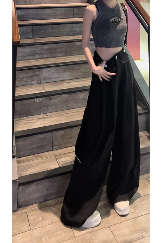 High waistband pants, wide leg pants, 2023 summer new loose fitting straight leg pants, casual pants, thin pants