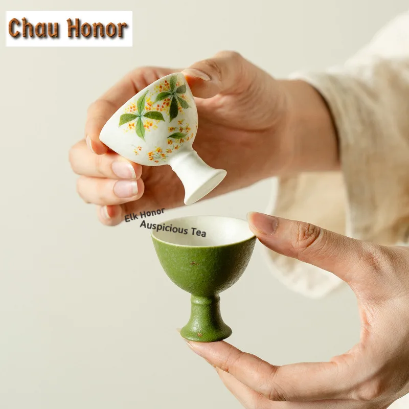 25ml Hand-painted Osmanthus Flowers Teacup Handmade Tea Bowl Tea Pair Tea-tasting Smelling Cup Jianzhan Master Cups Cafes Craft