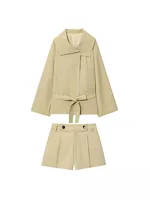 KONDALA Office Lady Khaki Suits Women Long Sleeve Sashes Button Trench Jakcets Wide Leg Button Shorts Fashion 2025 Autumn Suits - Image 4