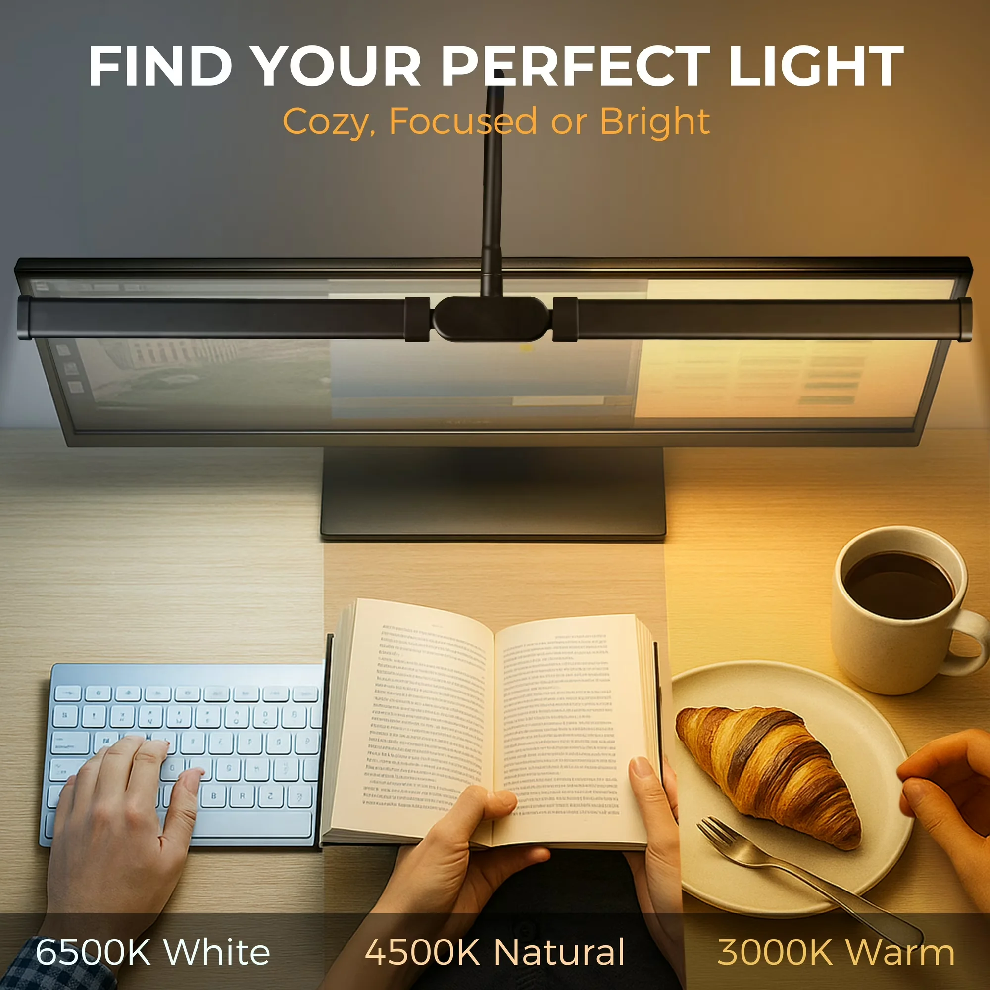 Double Head Scissor Arm LED Desk Lamp with Clamp Dimmable 3 Color Modes 10 Brightness Eye-Caring Architect Light, USB Adjustable Monitor Lamp for Office Study Gaming Reading Workbench