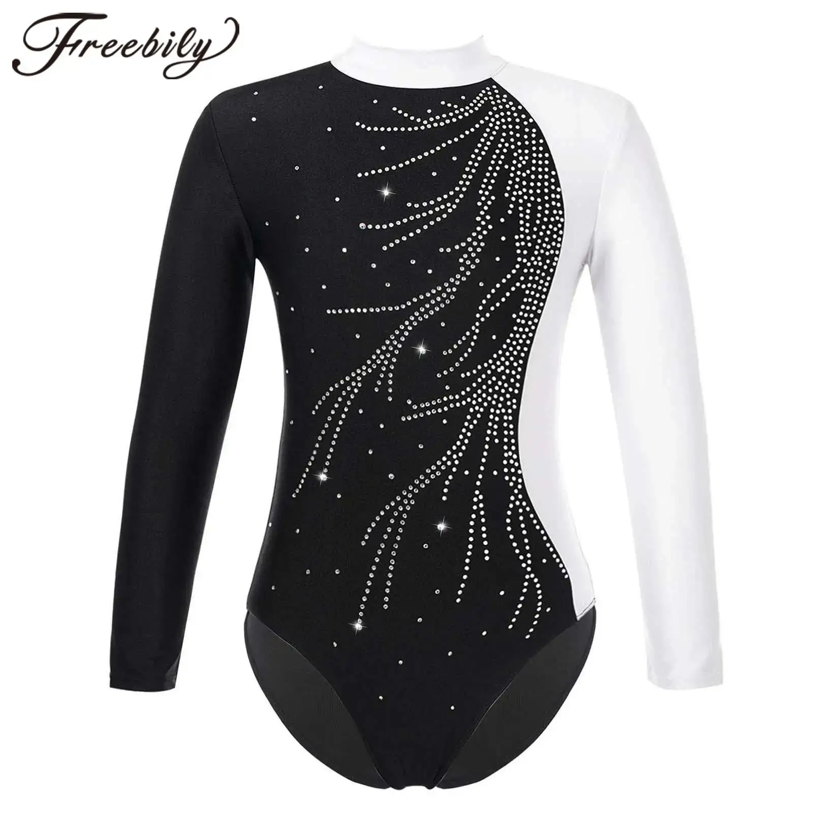Gymnastics Leotard for Girl Kids Long Sleeve Ballet Tutu Dance Leotard Shiny Rhinestone Ice Skating Jumpsuit Gymnastic Bodysuit children dance leotards