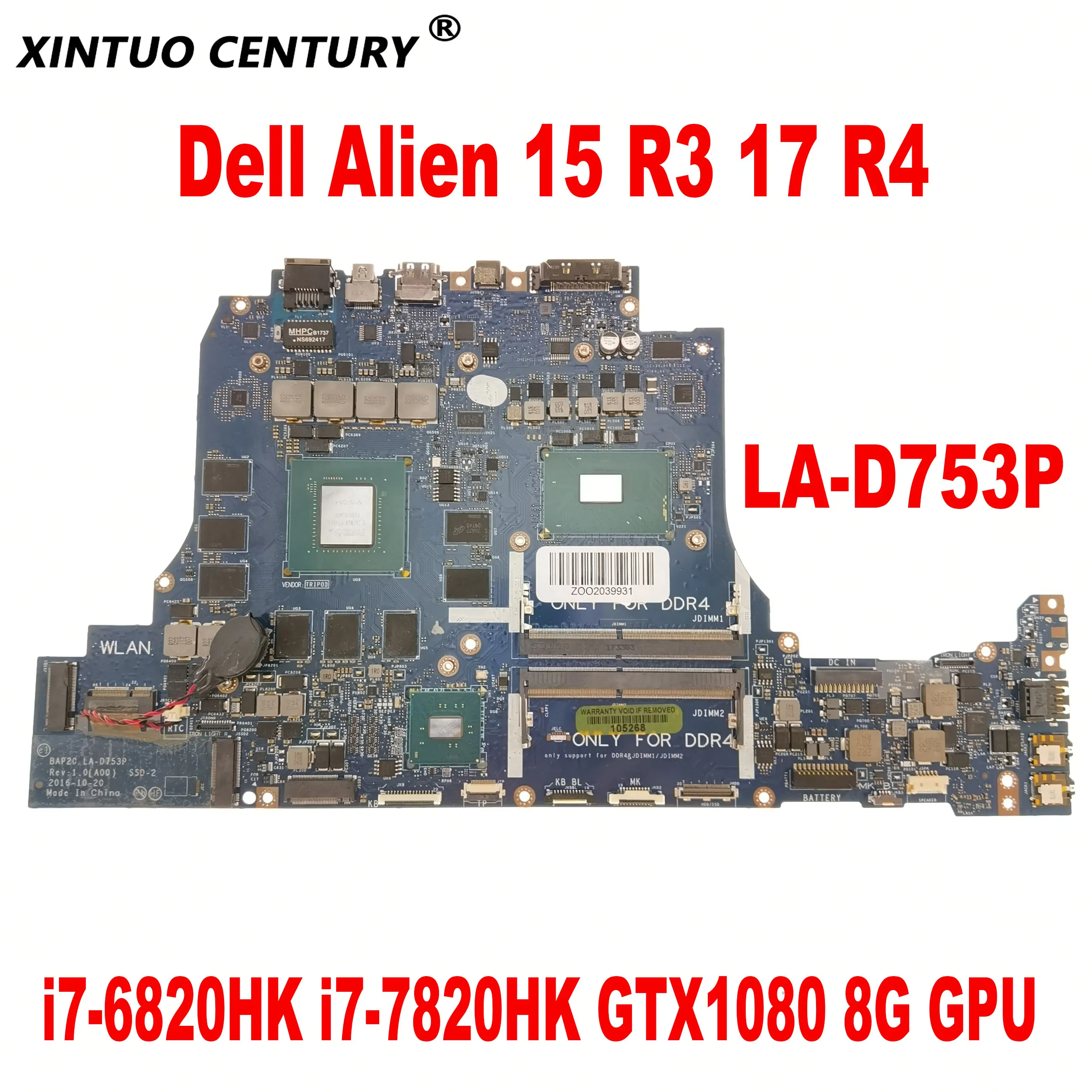 

Материнская плата BAP20 для ноутбука Dell Alien 15 R3 17 R4, системная плата для ноутбука с зеркальным процессором i7-7820HK GTX1080 8G GPU DDR4, протестирована