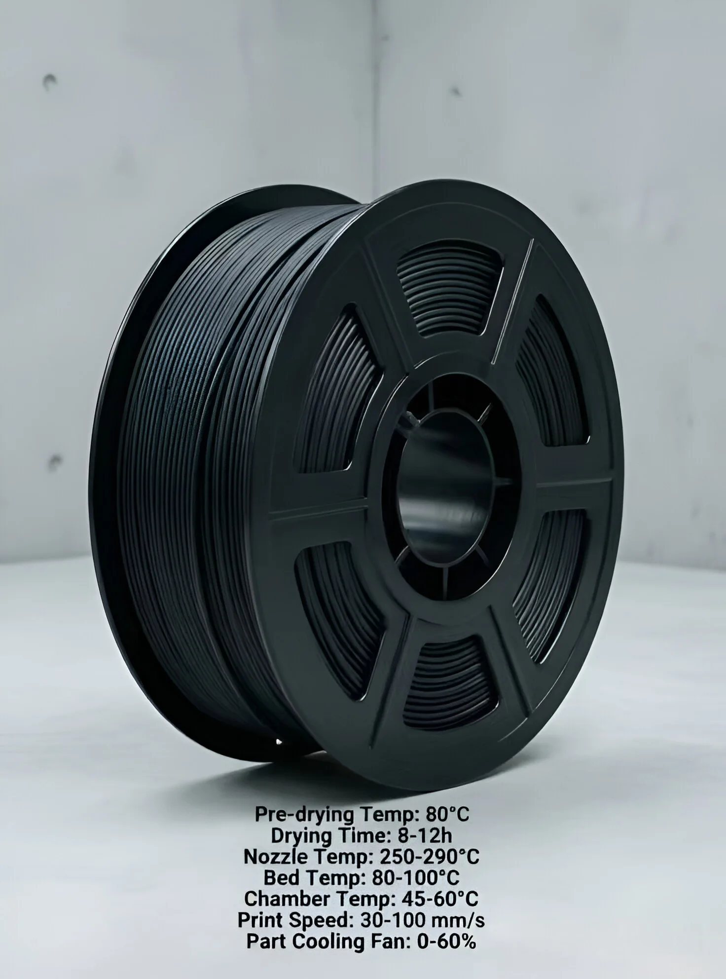 1.75mm PA6-CF 탄소 섬유 나일론 필라멘트 블랙 1kg 고온 고강도 3D 프린터 소모품 (밤부랩, 크리얼리티 호환)