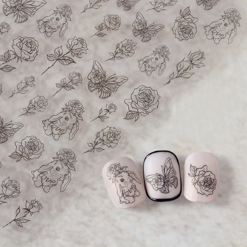 

1 лист, наклейка для ногтей в виде слона, розы