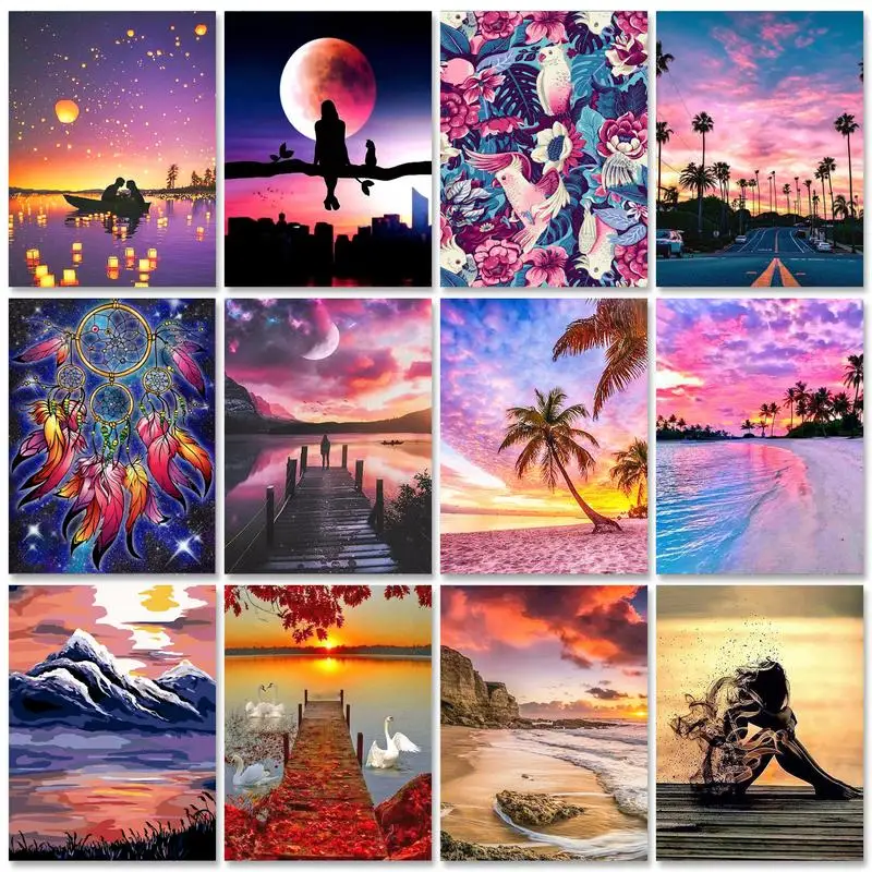 

RUOPOTY Frame Picture Diy Painting By Numbers For Adults Handpainted Coloring On Number Sunset Seascape Diy Ideas For Home Wall