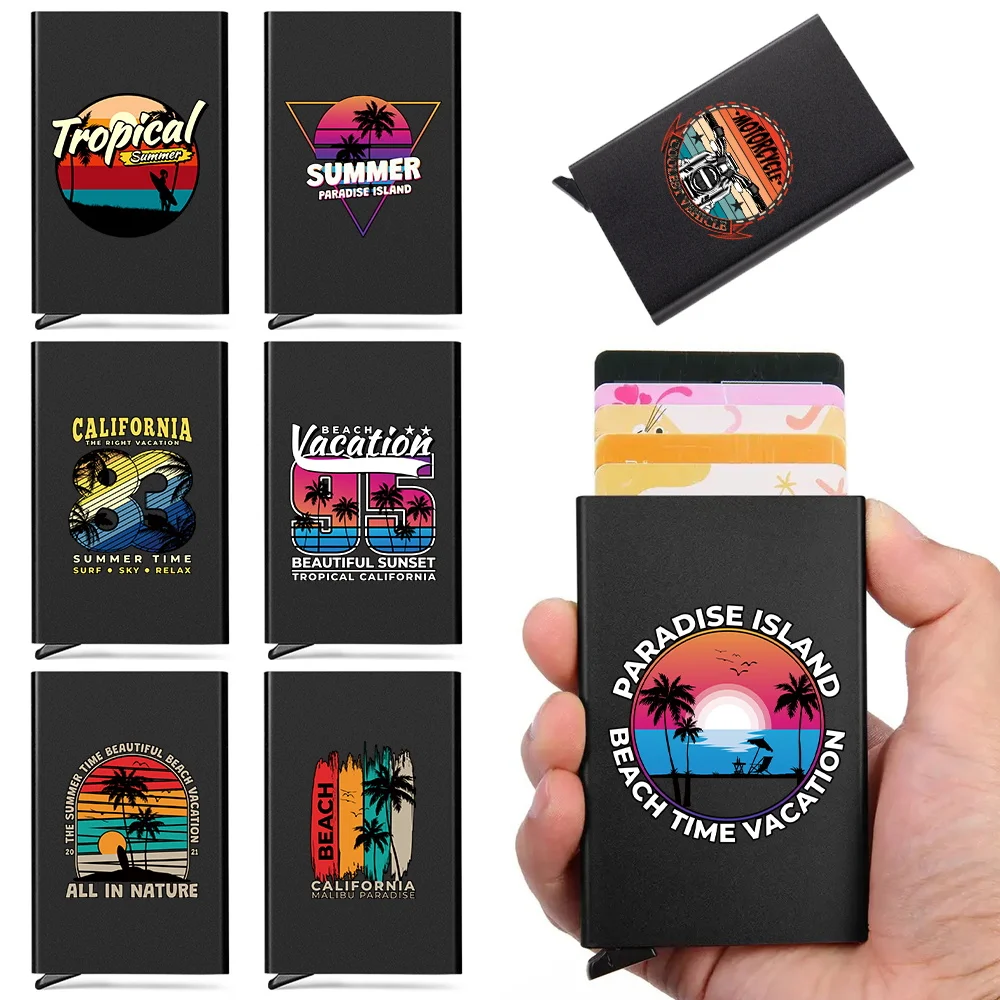 

Anti-theft ID Credit Card Holder Minimalist Porte Carte Thin Aluminium Metal Wallets Holiday Print Bank Men Credit Card Box