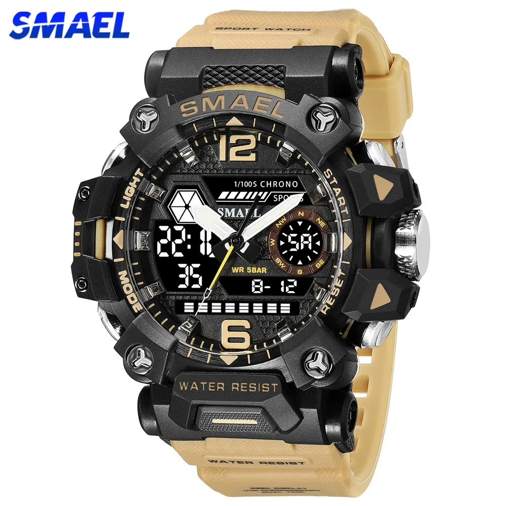 

SMAEL Brand Outdoor Sport Men's Watch Digital-Analog Dual Display Quartz Waterproof Wristwatches for Male Clock Youth Stopwatch