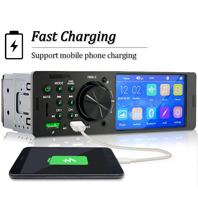 Car Radio 1 din 4.1” Touch Screen Bluetooth Stereo Mp3/Mp5 Player FM Receiver Wi
