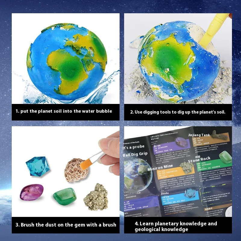 Archaeological Excavation Table Games DIY Handmade Moon Planet Digging Gemstones Puzzle Board Games Puzzle Toys Gift for Kids 6