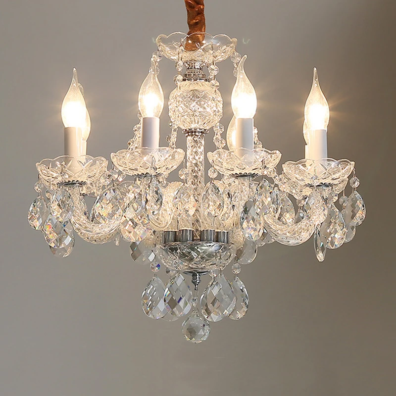 European Style Living Room Crystal Gold Chandelier White Simple Atmosphere Bedroom Candle Pendent Lamp Blue Luxury Villa Lights