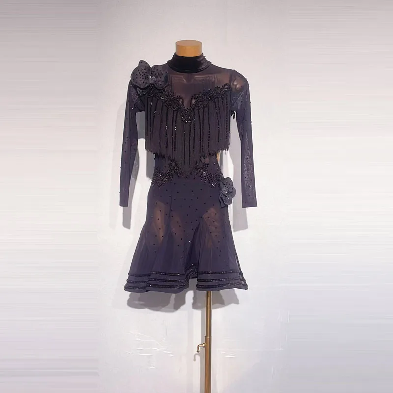 

Latin Dance Women's Customized Flower Dress Sexy Fishtail Professional Performance Dress Adult and Children's Latin Dance Dress