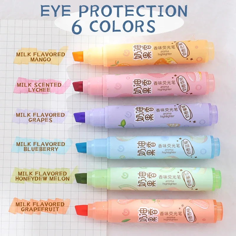 Highlighter pen marker pen highlighter marker 6 Colors Highlighter Markers Creamy Fruity Aroma Highlighter Pen Back to School Supplies Aesthetic for Girl Students Kids Gifts