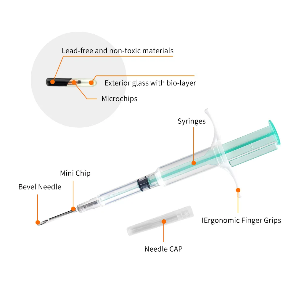 100 Packs Universal Standard Pet Microchip Syringe 134.2KHz ISO11784/5 FDX-B Pet ID Tags 15 Bit Microchip For Dog Cat Pig 3 Size
