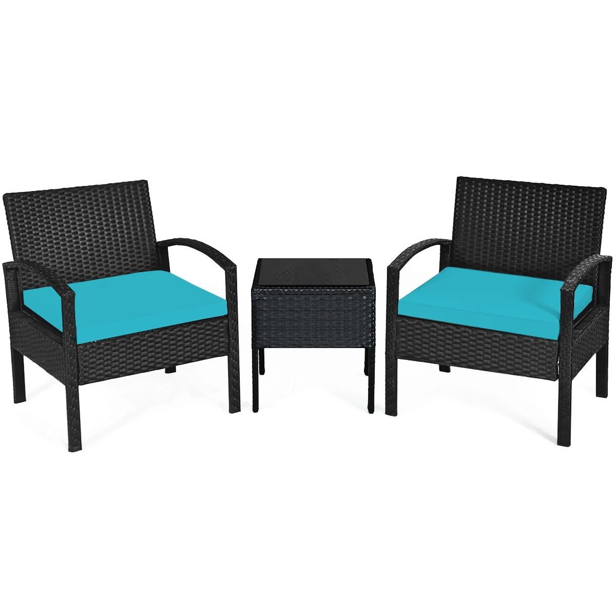 

Patiojoy 3 PCS Outdoor Patio Rattan Furniture Set Conversation Sofa w/Cushion HW63218TU