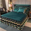 3pcs Fitted Sheet Set Includes: A Bed Skirt, Two Pillowcases, Velvet Mattress Protector, Warm Winter Lace-trimmed Fitted Sheet.