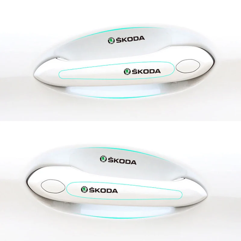 Car Door Bowl Handle Anti-scratch Stickers Protective Films Skoda Octavia 2 Superb Kodiaq Rapid Karoq Fabia Kamiq Enyaq 8Pcs