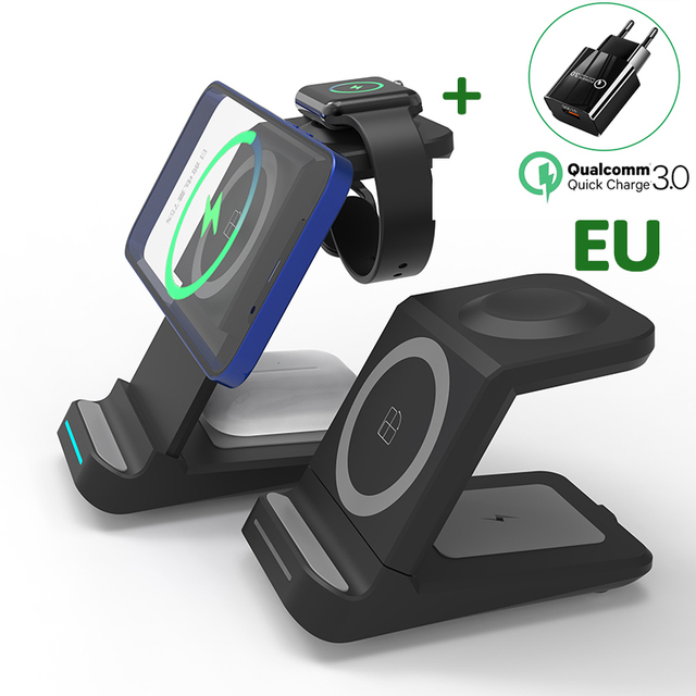 3 in 1 Magnetic Wireless Charger for iPhone 13 12 11 Pro XS Qi Fast Charging Dock Station For Apple Watch 7 6 5 AirPods Pro