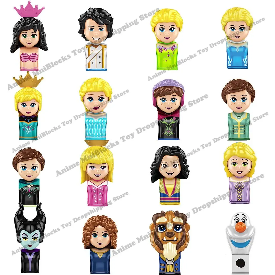 

WM Blocks Belle Beast Cinderalla Ariel Anna Elsa Olaf Mermaid Maleficent Mini Action Toys Figures Building Blocks Assembly Gifts