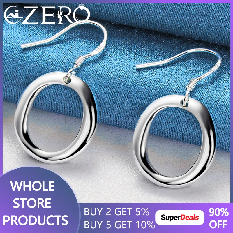 ALIZERO 925 Sterling Silver Round Circle O Drop Earrings For Women Earring Lady Wedding Engagement Party Fashion Jewelry