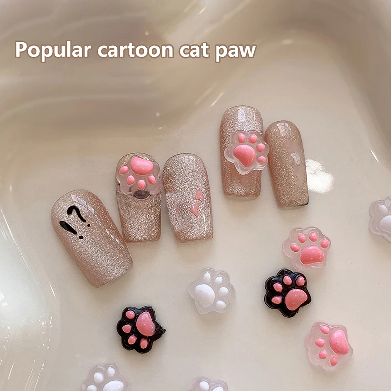 10/5Pcs Cat Paw Nail Charm Resin Cartoon Manicure Ornaments Mini 3D Nail Art Decoration 3
