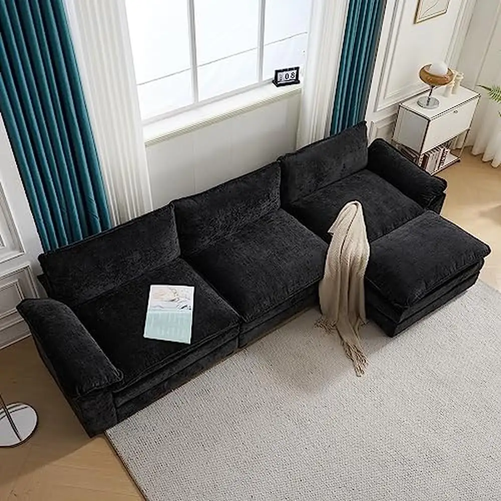 Description Picture 5 of item120" L-Shaped Convertible Sectional Sofa Set with Ottoman Modern Chenille 3-Seat Couch Living Room Oversized Plush Comfort