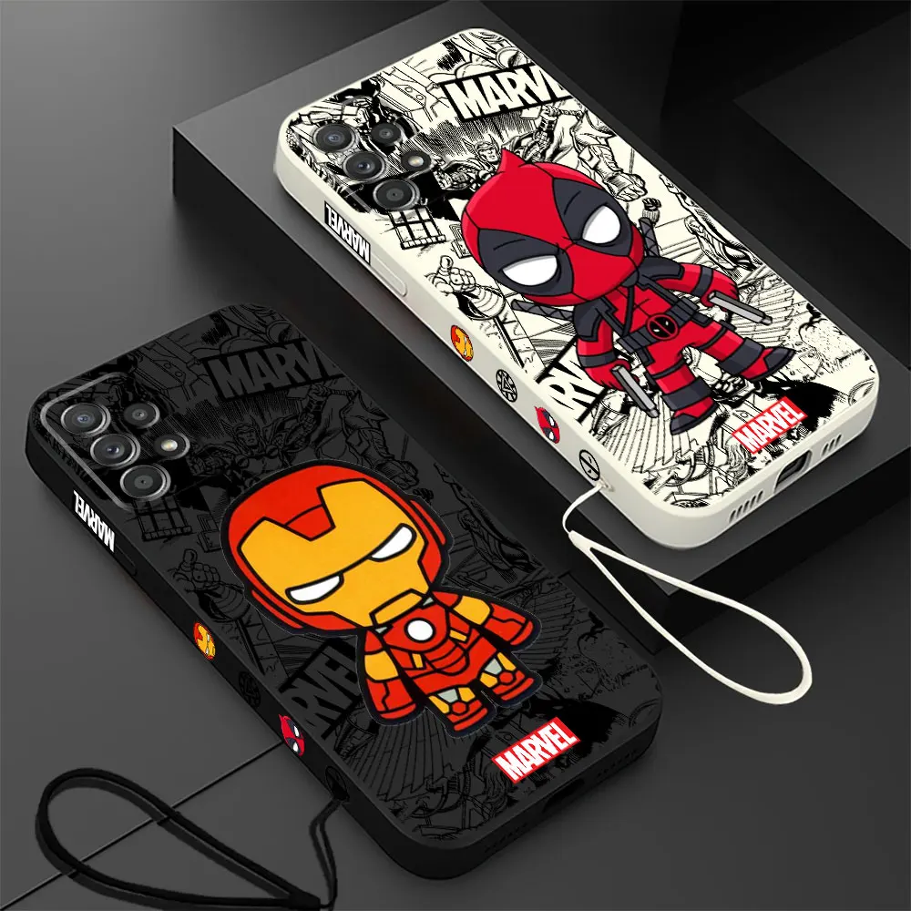 Cartoon Marvel Ironman Custodia Deadpool Per Xiaomi Poco M3 F3 Gt M5S M4 Pro X4 Nfc M5 F4 F5 C40 X3 Pro X3 Nfc Square Liquid Cover