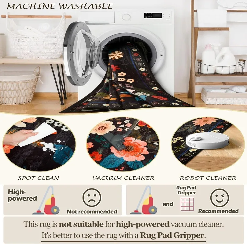 Retro Flower Living Room Carpet Fashion Light Luxury Bedroom Rugs Machine Washable Non-slip Large Area Sofa Coffee Table Mats 러그