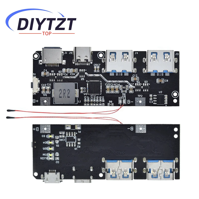 DIYTZT QC4.0 QC3.0 LED Dual USB 5V 4.5A 22.5W Micro/Type-C USB Mobile Power Bank 18650 Charging Module Temperature Protection Power Bank