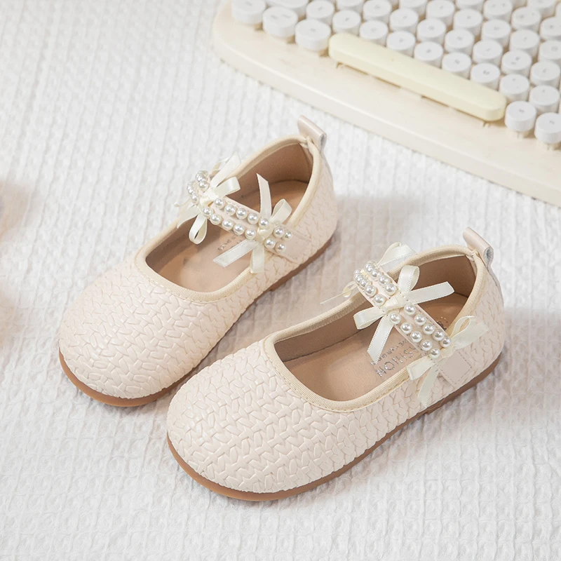 Girls Woven Princess Shoes Elegant Beading Fashion Children Performance Shoes Sweet Kids Leather Shoes for Party Wedding